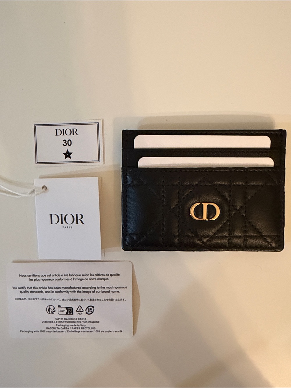 Dior Black Quilted Leather Card Holder with Gold CD Emblem